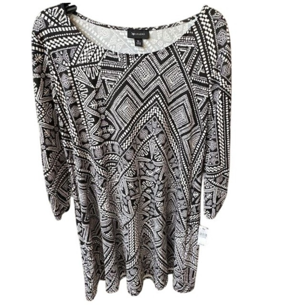 NWT AB Studio Black & White 3/4 Sleeve Women's‎ Dress Size XL